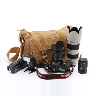 Wholesale high quality leather brown wax canvas travel camera bag